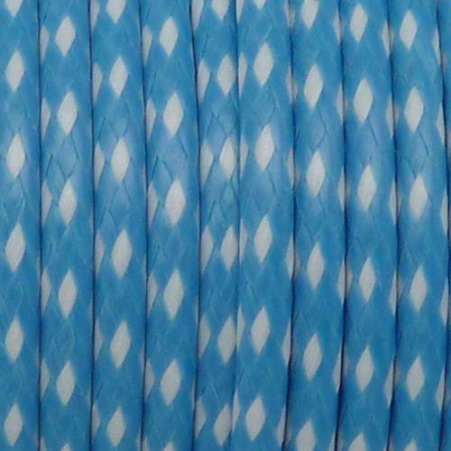 80cm cordon polyester enduit 2mm tressé bicolore bleu et blanc