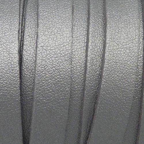 1m cordon plat large 9,5mm cuir synthétique de couleur gris argenté