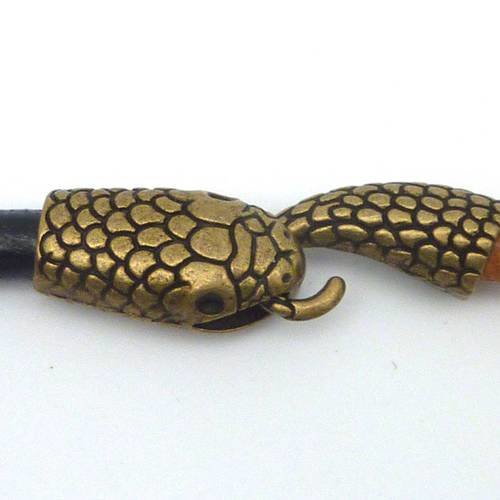 Fermoir crochet serpent en métal de couleur bronze pour cordon cuir de 6mm 6,5mm 