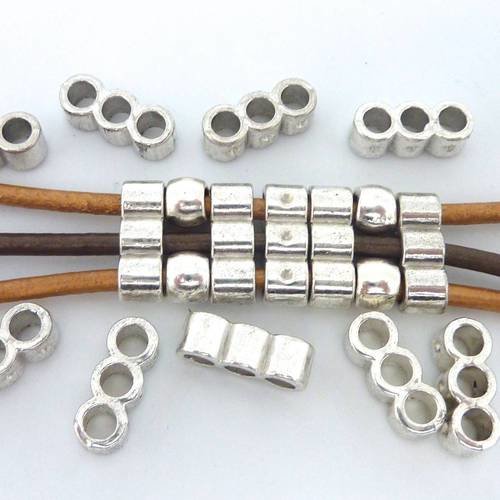 20 perles connecteur multi rangs 3 rangs 14mm en métal argenté recto/verso différent 