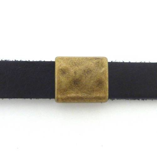 10 perles passant rectangle 13 x 15mm en métal de couleur bronze légèrement martelé pour lanière de 10mm