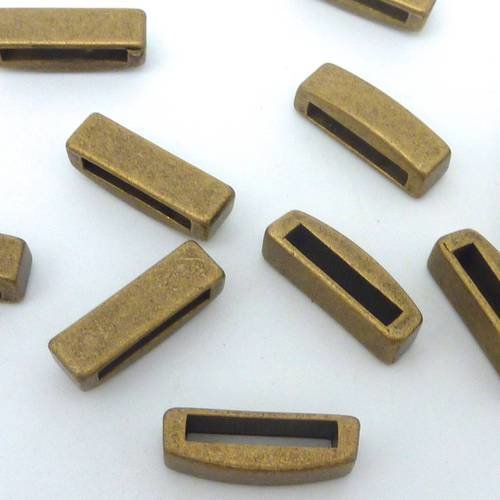 10 perles passant rectangulaire bombée en métal de couleur bronze ouverture 13,7 x 2,5mm