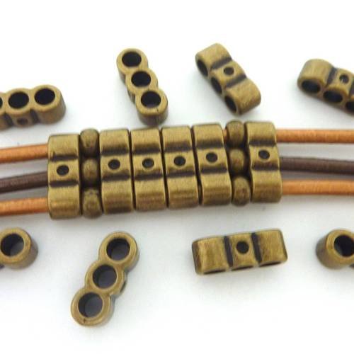 5 perles connecteur multi rangs 3 trous 14mm en métal de couleur bronze 