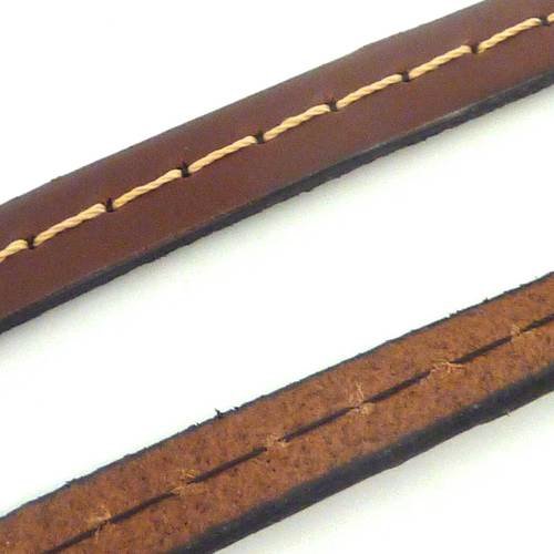 1cm de cordon cuir plat 10mm avec couture marron - cuir veritable - vendu au cm 