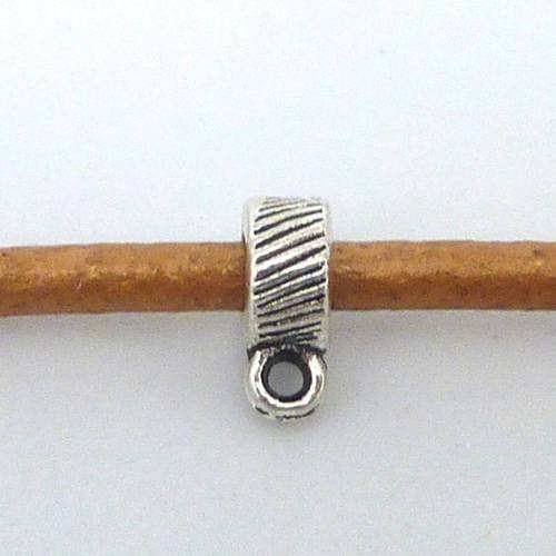 20 mini perles support breloque strié 8mm, belière en métal argenté strié