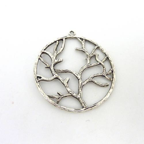 2 grand pendentif arbre 44mm en métal argenté