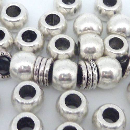 5 perles ronde pour cordon 4,5mm en métal argenté