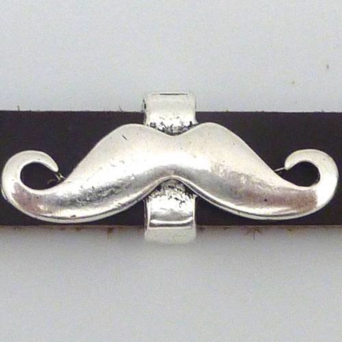 Perle passant moustache pour lanière de 10mm en métal argenté slide