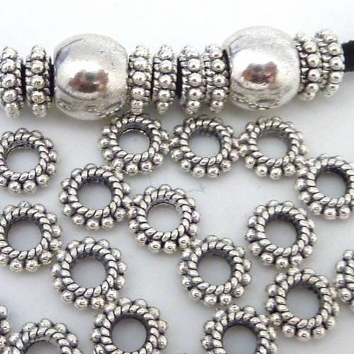 50 perles intercalaire ronde 7,7mm petite boule en métal argenté