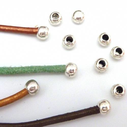25 perles embout de finition pour cordon de 2-2,5mm en métal argenté