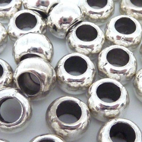 50 perles ronde lisse 8,7mm en métal argenté gros trou 4,5mm