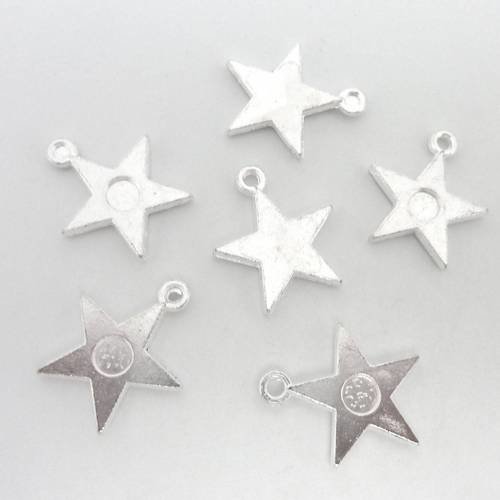 3 breloques, pendentif étoile 21,3mm en métal argenté brillant 