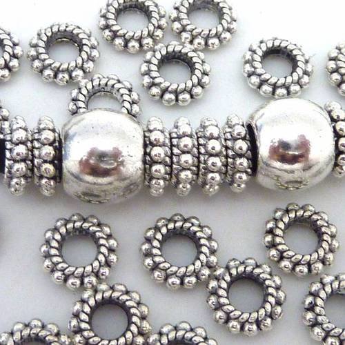 10 perles intercalaire ronde 7,7mm petite boule en métal argenté