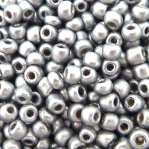R-20g de perles de rocaille de couleur gris argenté 3,2mm en verre