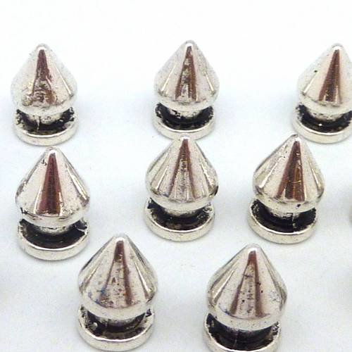3 perles connecteur pointe, spike 12mm en métal argenté - punk