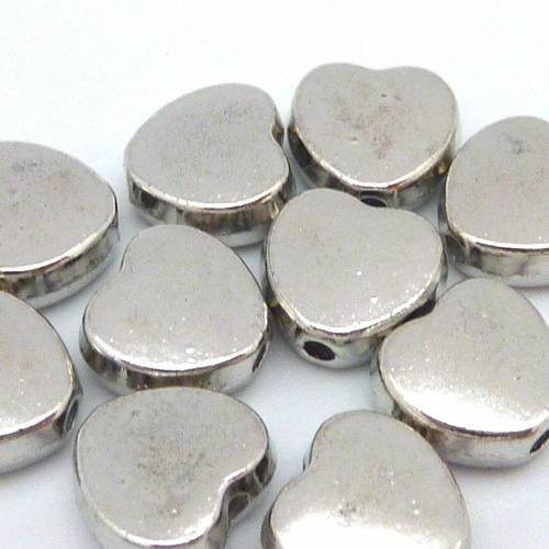 5 perles coeur 8,8mm en métal argenté 