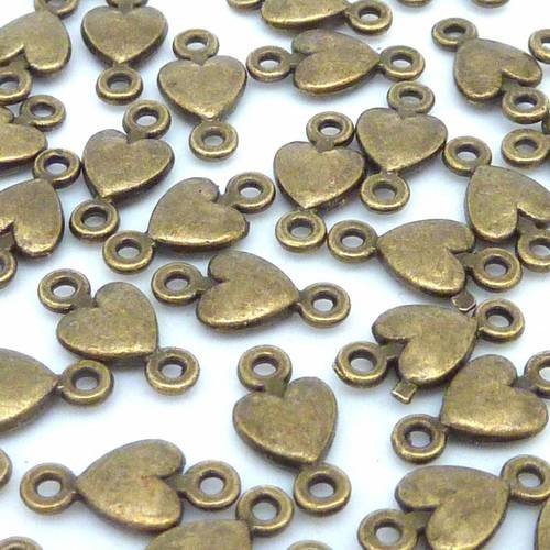 10 perles connecteur petit coeur 11mm en métal de couleur bronze 