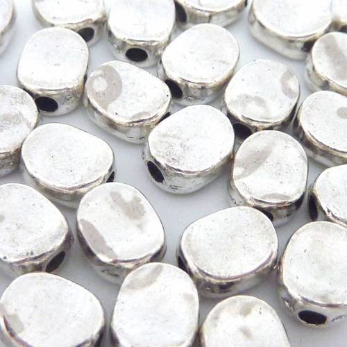 50 perles pastille ovale lisse 6,8mm en métal argenté 