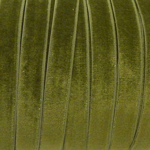 1m ruban velours élastique plat largeur 10mm vert kaki, vert olive