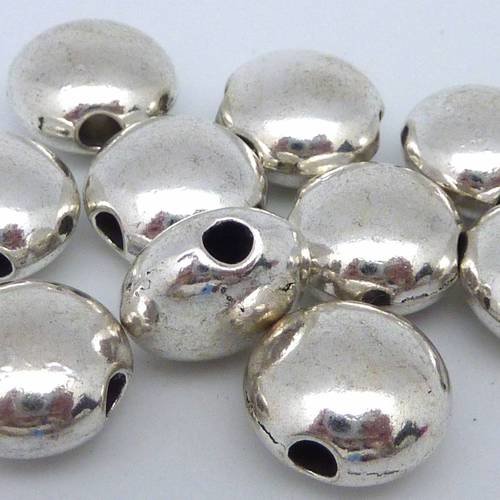 5 perles gros galet 14,8mm en métal argenté lisse trou 