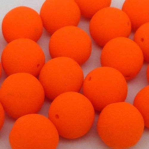 2 perles rondes 10mm en verre de couleur orange fluo 