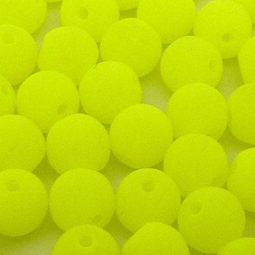 10 perles rondes fines 4mm en verre de couleur jaune fluo 