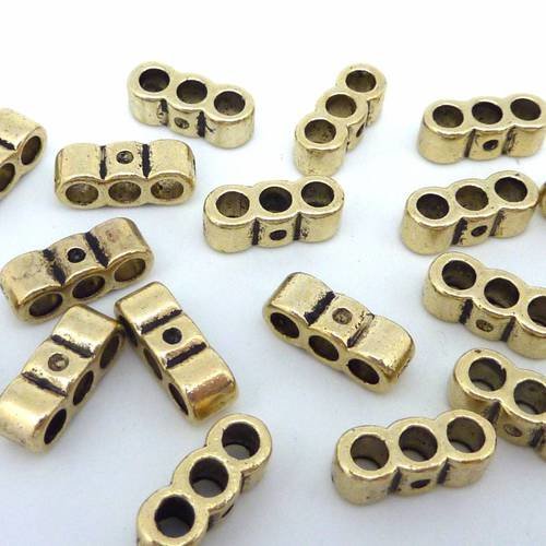 5 perles connecteur multi rangs 3 rangs 14mm en métal doré
