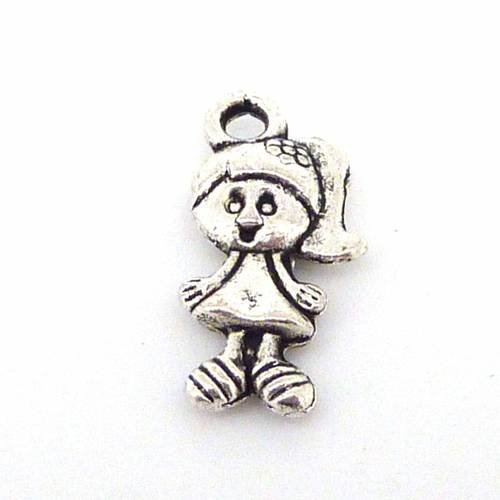 20 breloques pendentif fillette 15,1mm charm en métal argenté 