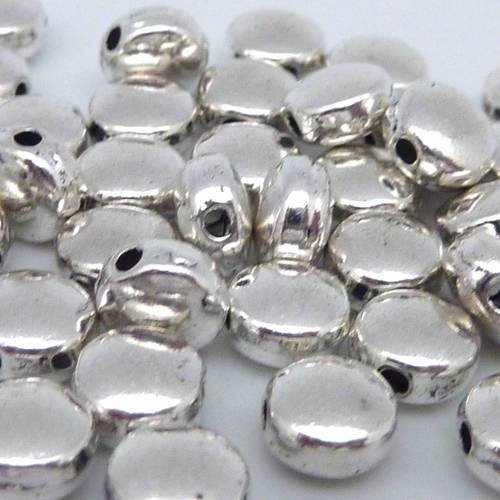 20,3g environ 50 perles pastille lisse 5,9mm en métal argenté 