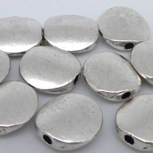 10 perles pastille lisse légèrement bombé 10,4mm en métal argenté