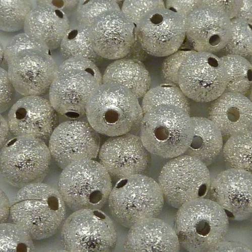 25 perles brillantes en métal argenté texturé 6mm