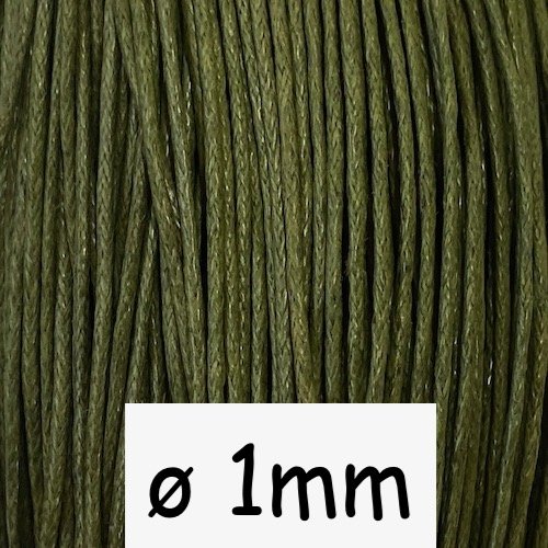 10m de fil coton ciré 1mm de couleur vert kaki ciré 1mm