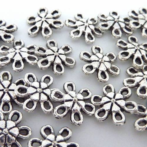 20 perles connecteur fleur 9,2mm en métal argenté 