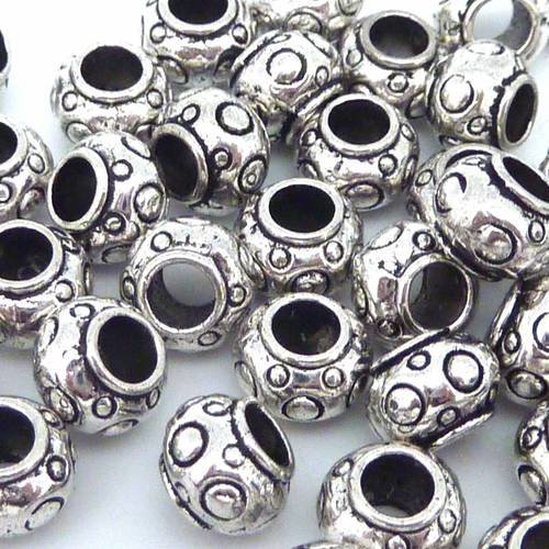 R-10 perles ronde toupie 7,8mm gros trou 3,8mm en métal argenté