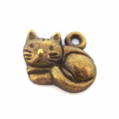 5 breloques, pendentifs petit chat paisible 12,7mm en métal de couleur bronze