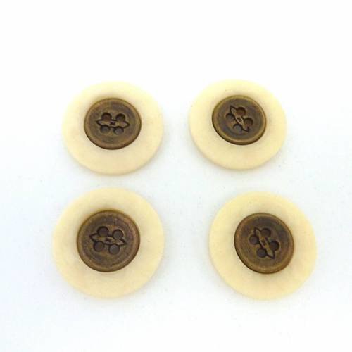4 boutons rond connecteur 22,8mm crème et métal bronze