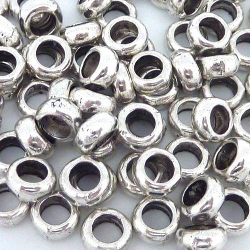 20 perles rondelle fine 6,9mm en métal argenté lisse
