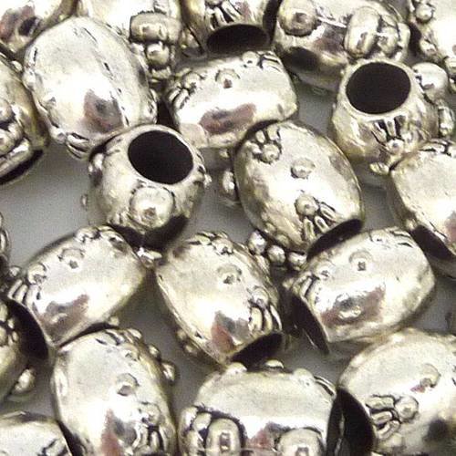 5 perles connecteur petit chat 7,6mm en métal argenté