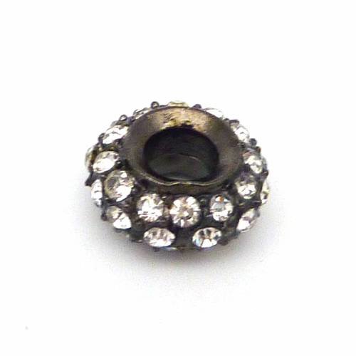 R-perle ronde serti de strass 13,8mm en métal argenté quasi noir shambal 