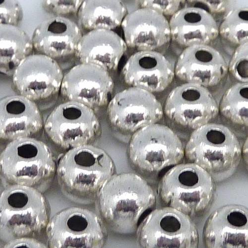 5 perles ronde lisse 5,8mm en métal argenté 