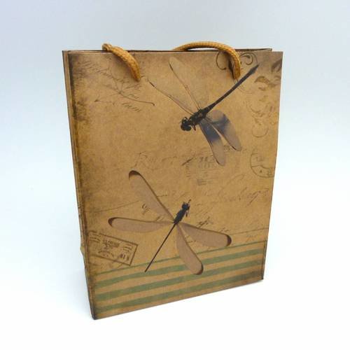 Pochette cadeaux 19 x 15cm libellule à soufflet en papier épais 
