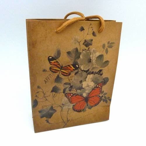 Pochette cadeaux 19 x 15cm papillon, fleur à soufflet en papier épais 