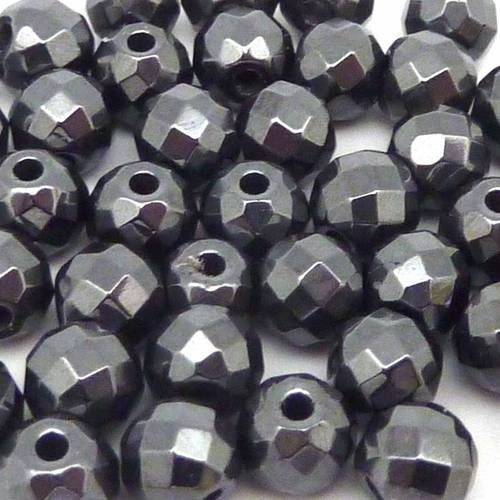 25 perles hématite ronde 6,2mm ciselées, facettées 