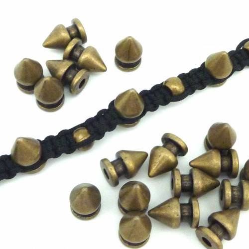 3 perles connecteur pointe, spike 12mm en métal bronze - punk rock