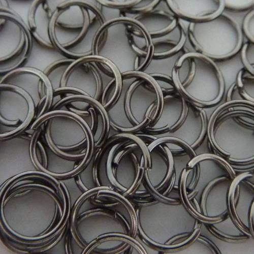50 anneaux de jonction 6,5mm en métal argenté, gris foncé
