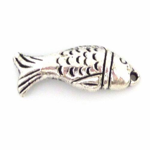 Pendentif, breloque poisson 26,7mm en métal argenté