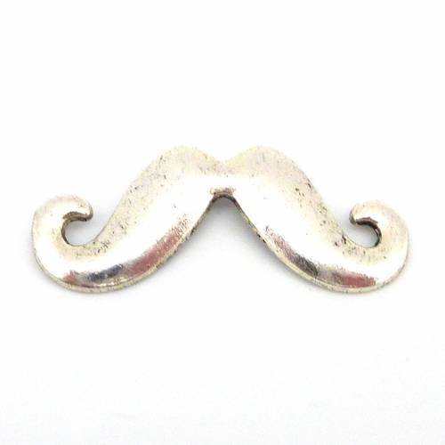 Perle, pendentif, connecteur moustache 44mm en métal argenté 