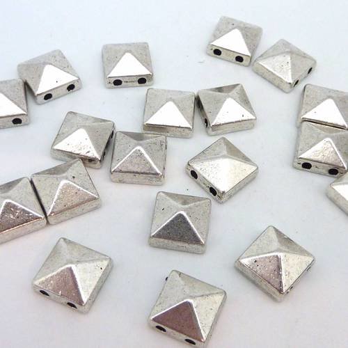 5 perles connecteur pyramide 2 trous en métal argenté - punk rock