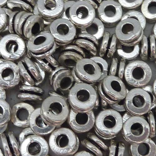 50 perles connecteur cylindre rond strié en métal argenté 5,7 mm - bracelet wrap