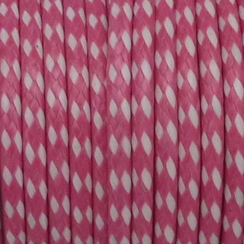 80cm cordon polyester enduit 2mm tressé bicolore rose et blanc